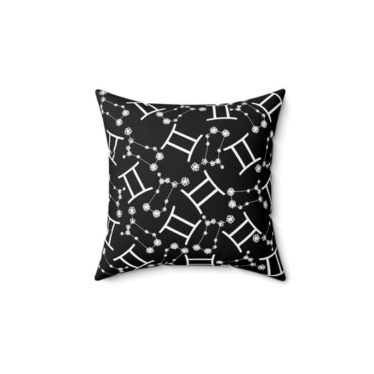 Zodiac Spun Polyester Square Pillow Gemini Zodiac Sign Black Pillow