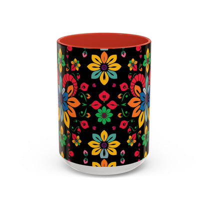 Accent Coffee Mug, Aries, Zodiac v3, Flower Pattern, (11, 15oz)