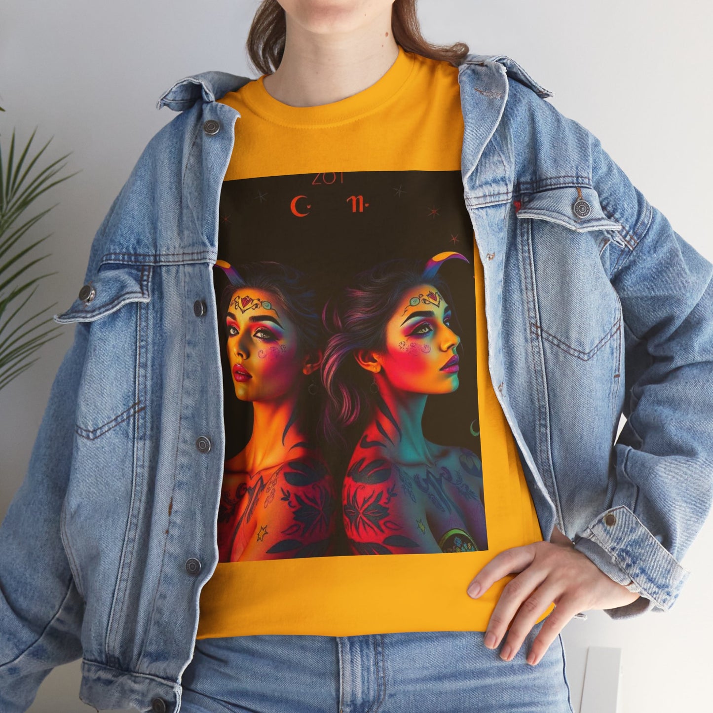 Unisex Heavy Cotton T-Shirt, Gemini, Zodiac, Sexy Art