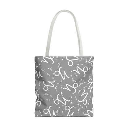 Tote Bag, Capricorn Zodiac Sign, AOP, (Grey, White)