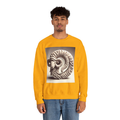 Unisex Heavy Blend™ Crewneck Sweatshirt, Round Statue, Aries Zodiac Design