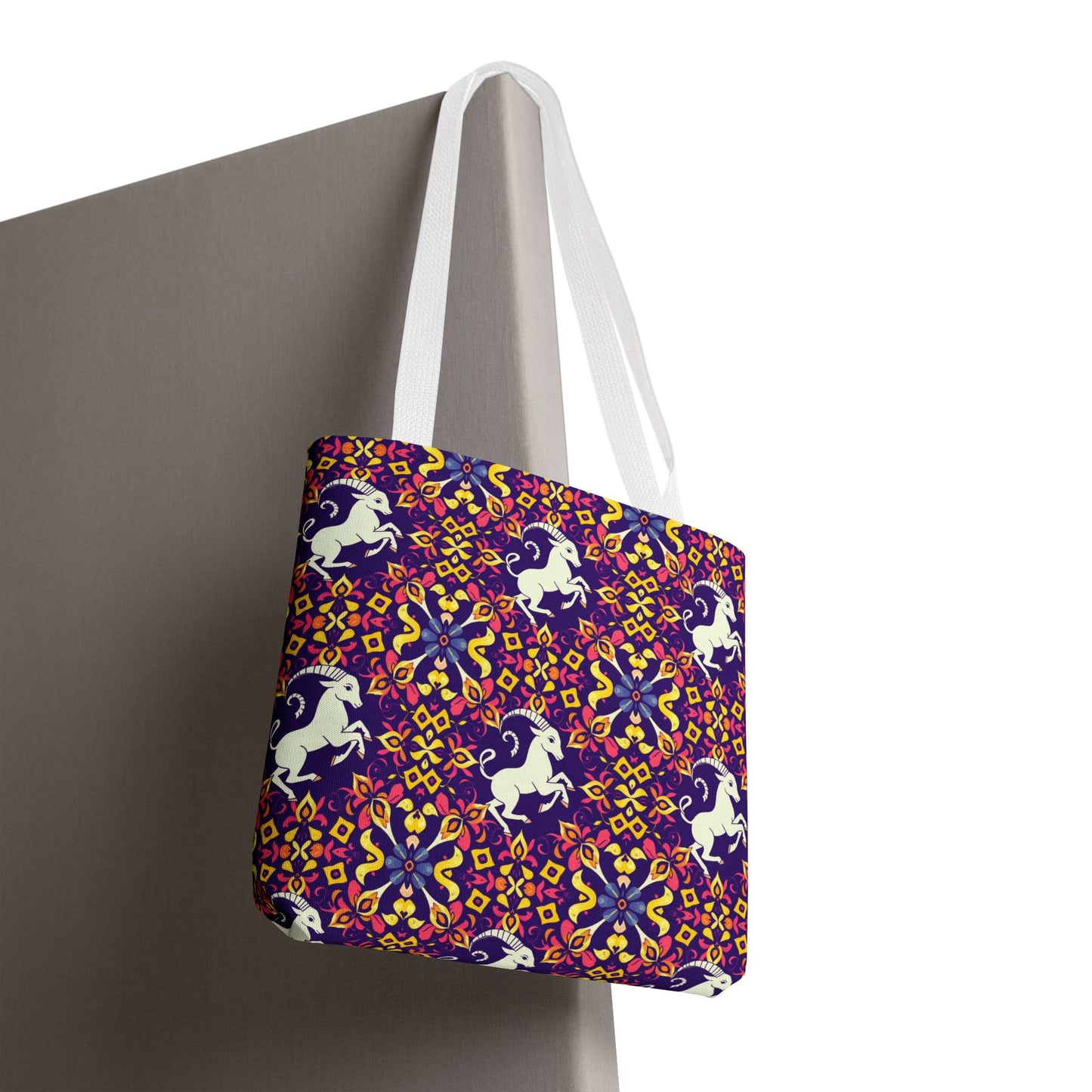 Tote Bag, (AOP), Capricorn, Zodiac v6, Flower Pattern