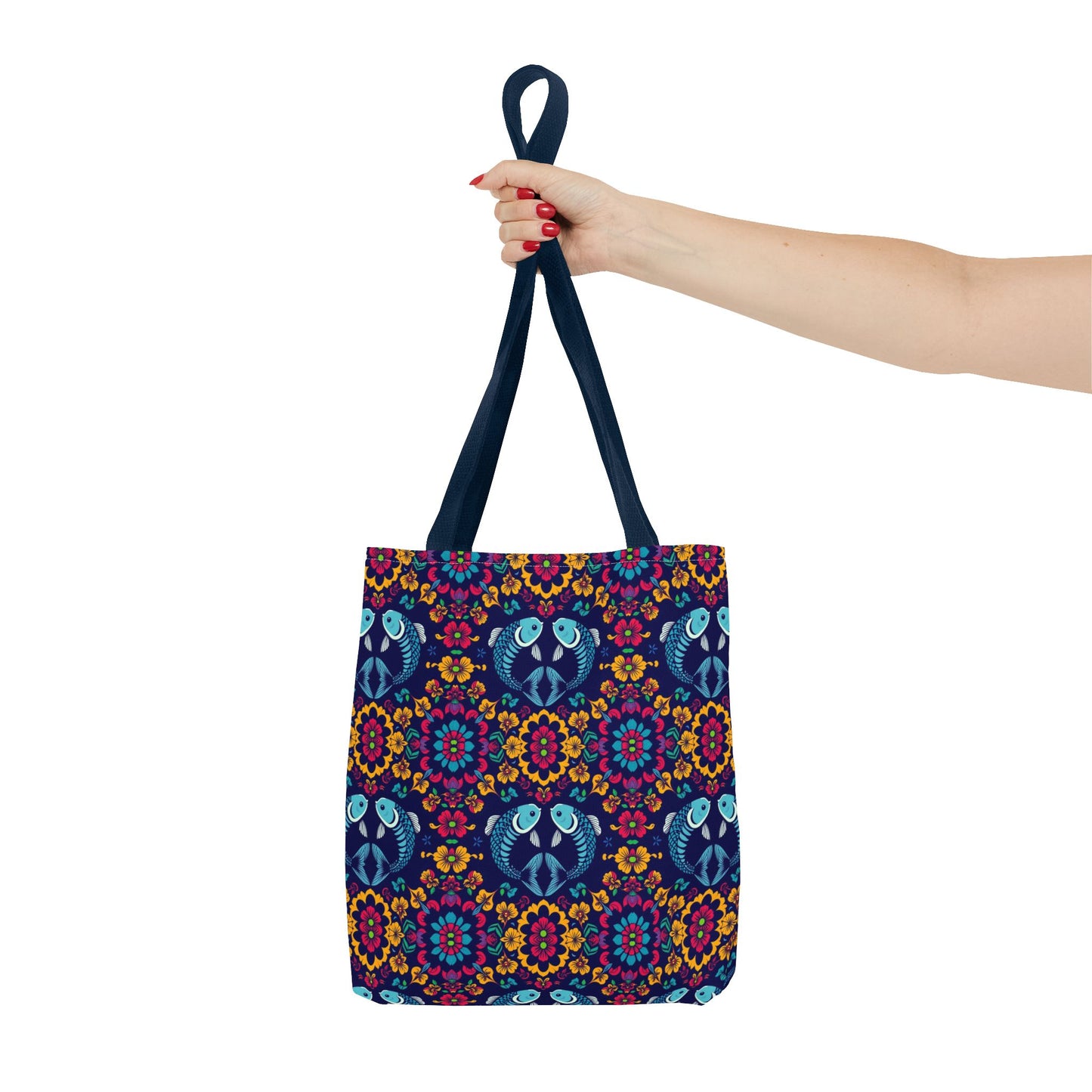 Tote Bag, (AOP), Pisces, Zodiac v3, Flower Pattern