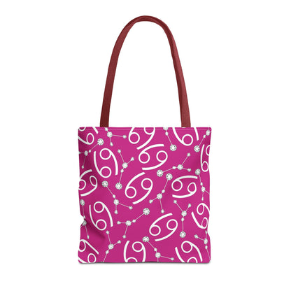 Tote Bag, Cancer Zodiac Sign, AOP, (Pink, White)