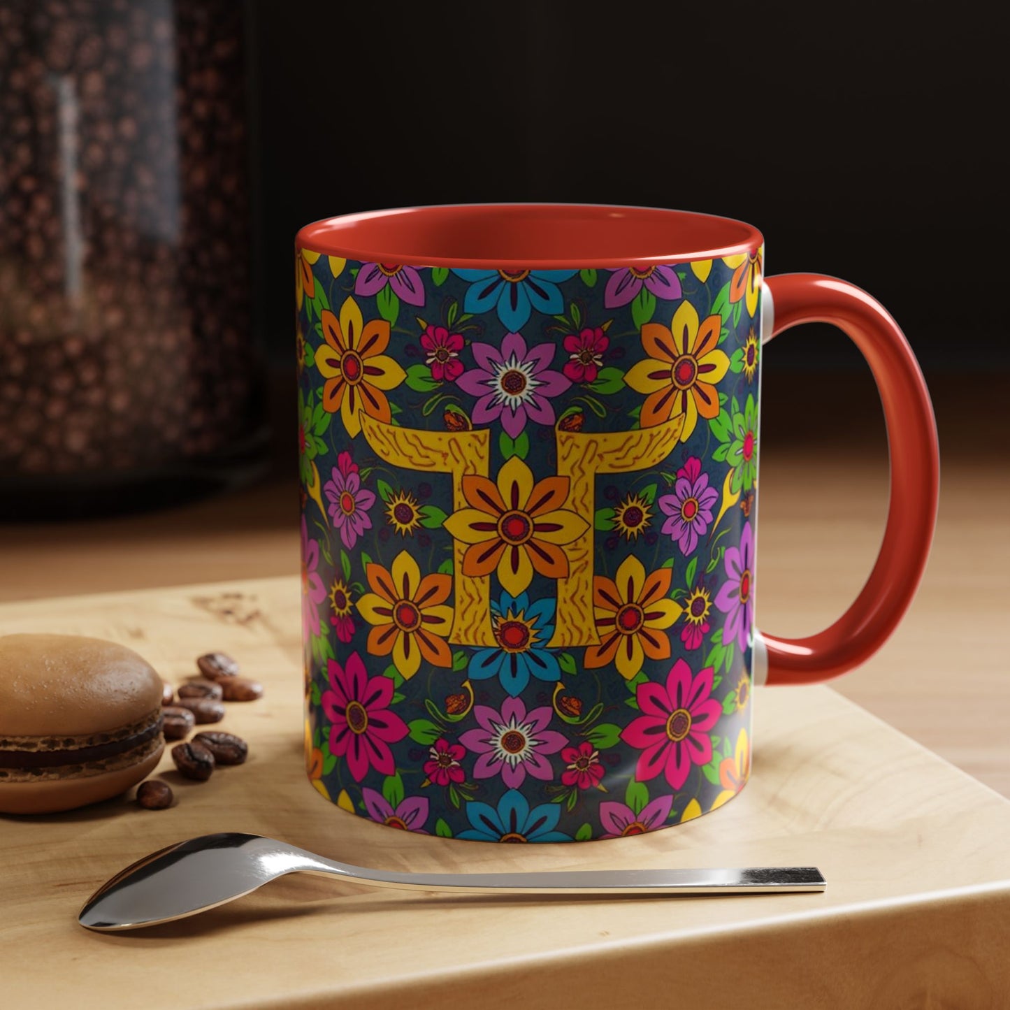 Accent Coffee Mug, Gemini, Zodiac v3, Flower Pattern, (11, 15oz)
