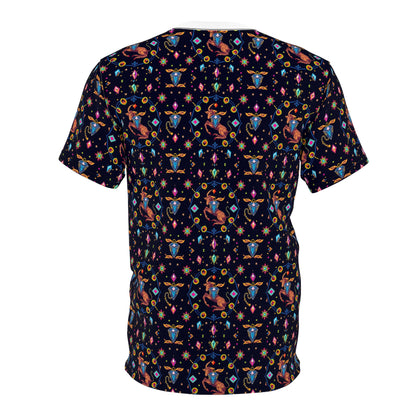 Unisex Cut & Sew T-Shirt, (AOP), Capricorn, Zodiac v2, Jewels Pattern