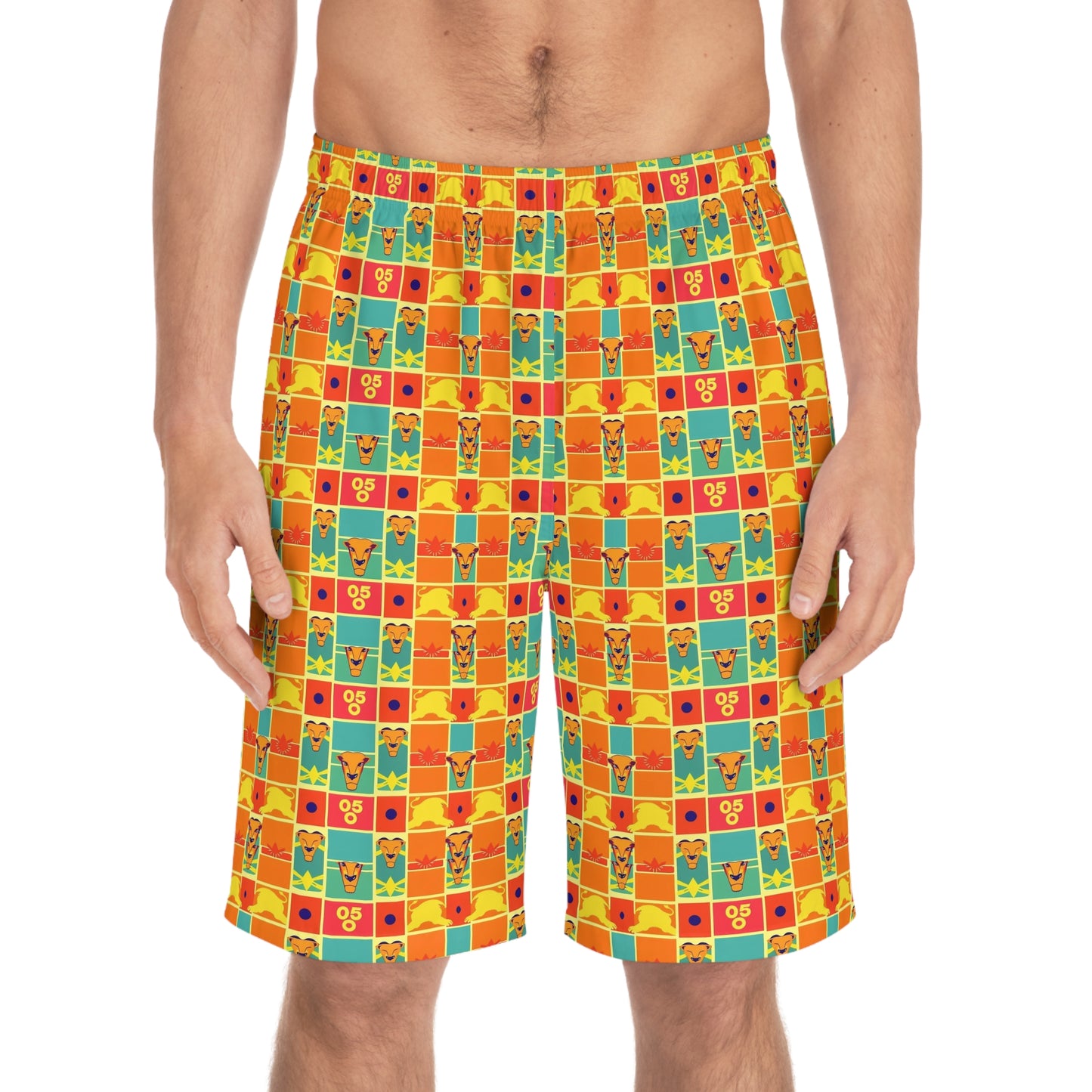 Men's Board Shorts, (AOP), Leo, Zodiac v1, Shape Pattern