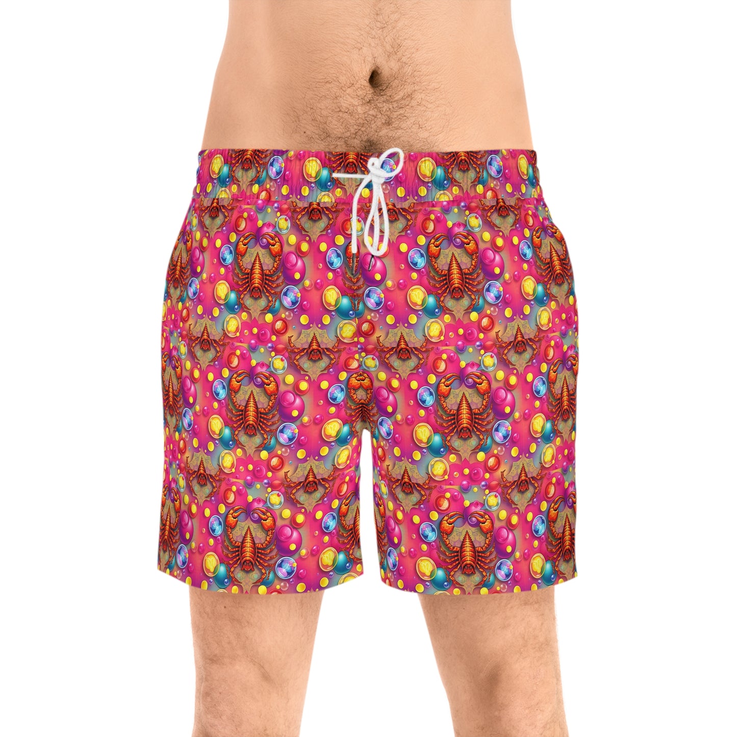 Men's Mid-Length Swim Shorts, (AOP), Scorpio, Zodiac v3, Bubble Pattern