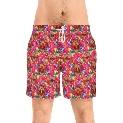 Men's Mid-Length Swim Shorts, (AOP), Scorpio, Zodiac v3, Bubble Pattern
