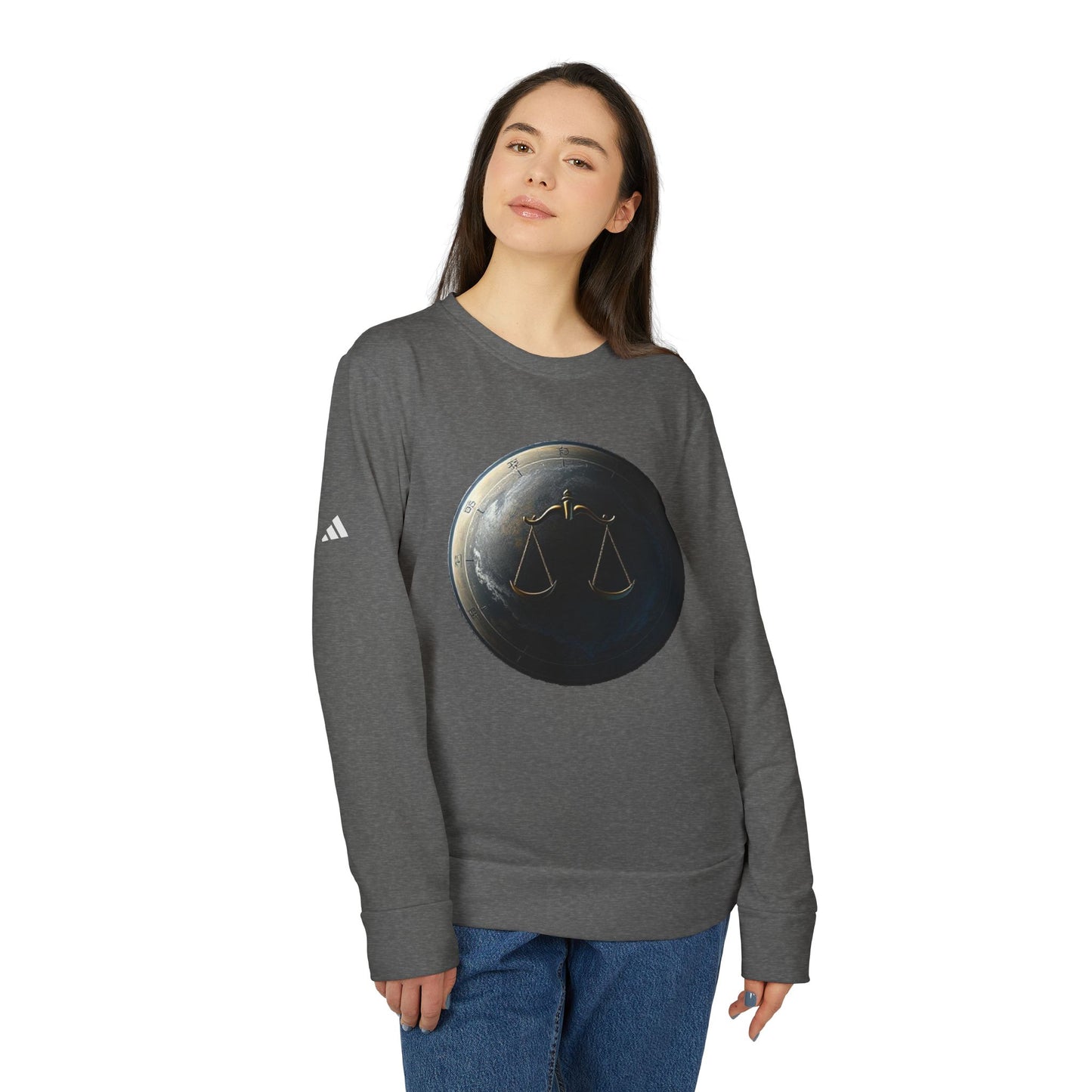 Adidas, Unisex Fleece Crewneck Sweatshirt, Libra, Planet Symbol, Zodiac