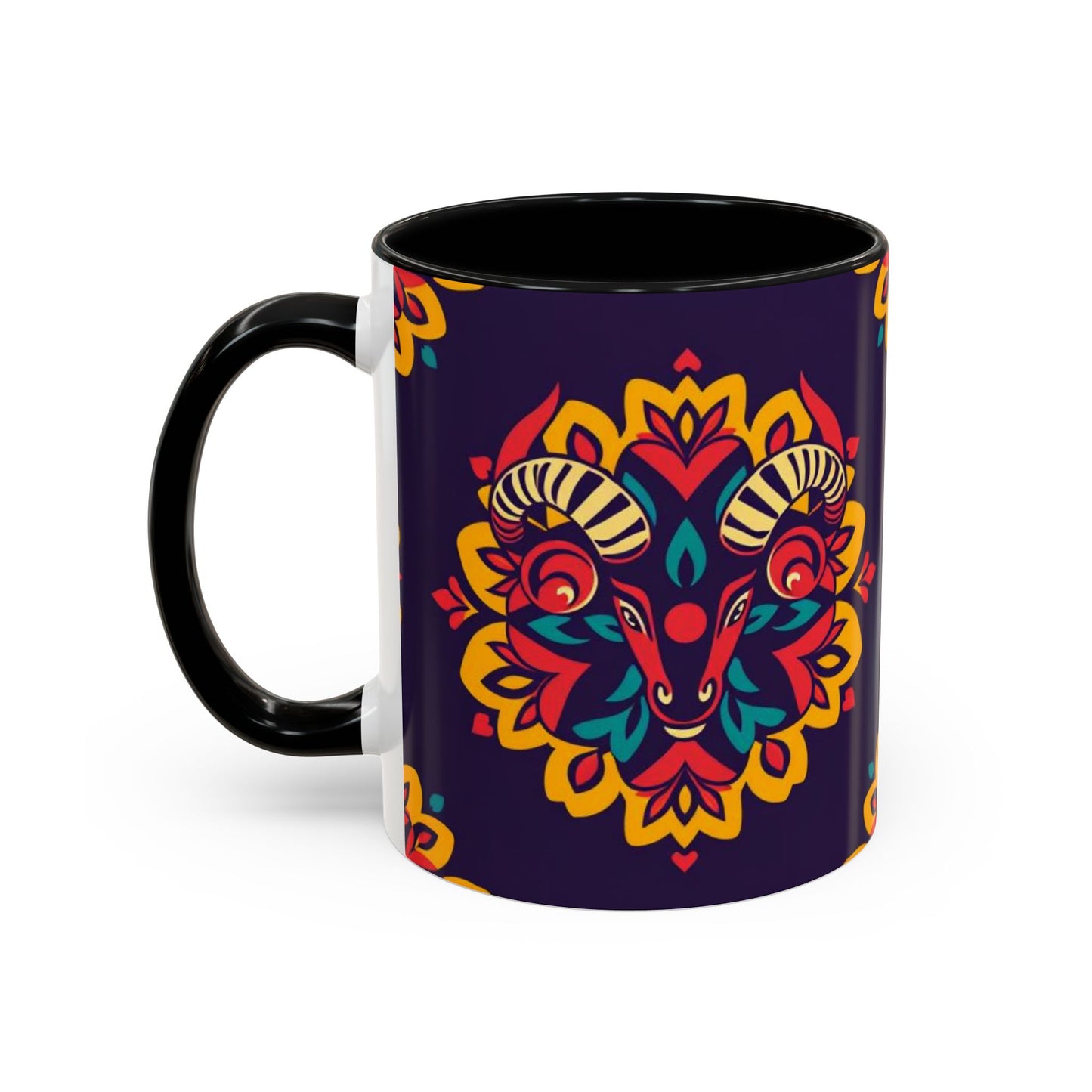 Accent Coffee Mug, Taurus, Zodiac v4. Flower Pattern, (11, 15oz)