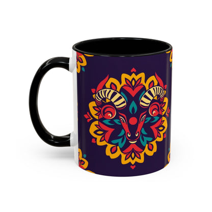 Accent Coffee Mug, Taurus, Zodiac v4. Flower Pattern, (11, 15oz)
