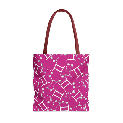 Tote Bag, Gemini Zodiac Sign, AOP, (Pink, White)