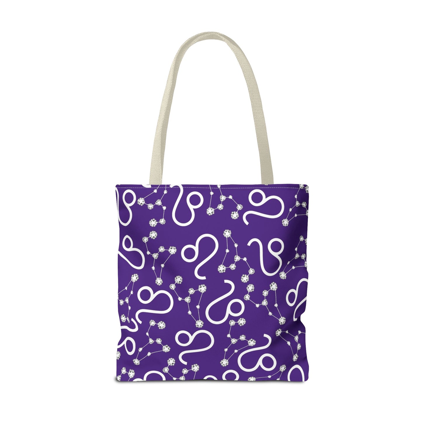 Tote Bag, Leo Zodiac Sign, AOP, (Purple, White)