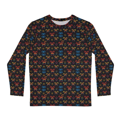 Men's Long Sleeve Shirt, (AOP), Aries, Zodiac v1, Pattern