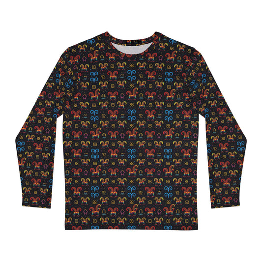 Men's Long Sleeve Shirt, (AOP), Aries, Zodiac v1, Pattern