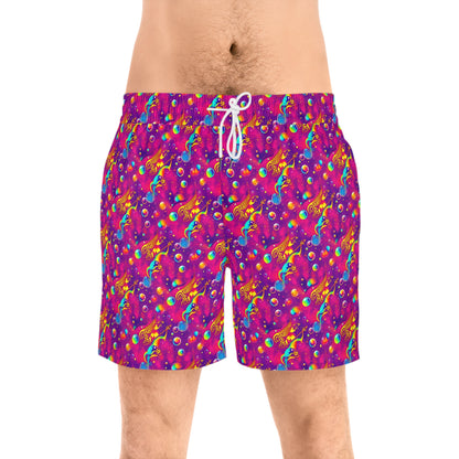 Men's Mid-Length Swim Shorts, (AOP), Sagittarius, Zodiac v3, Bubble Pattern