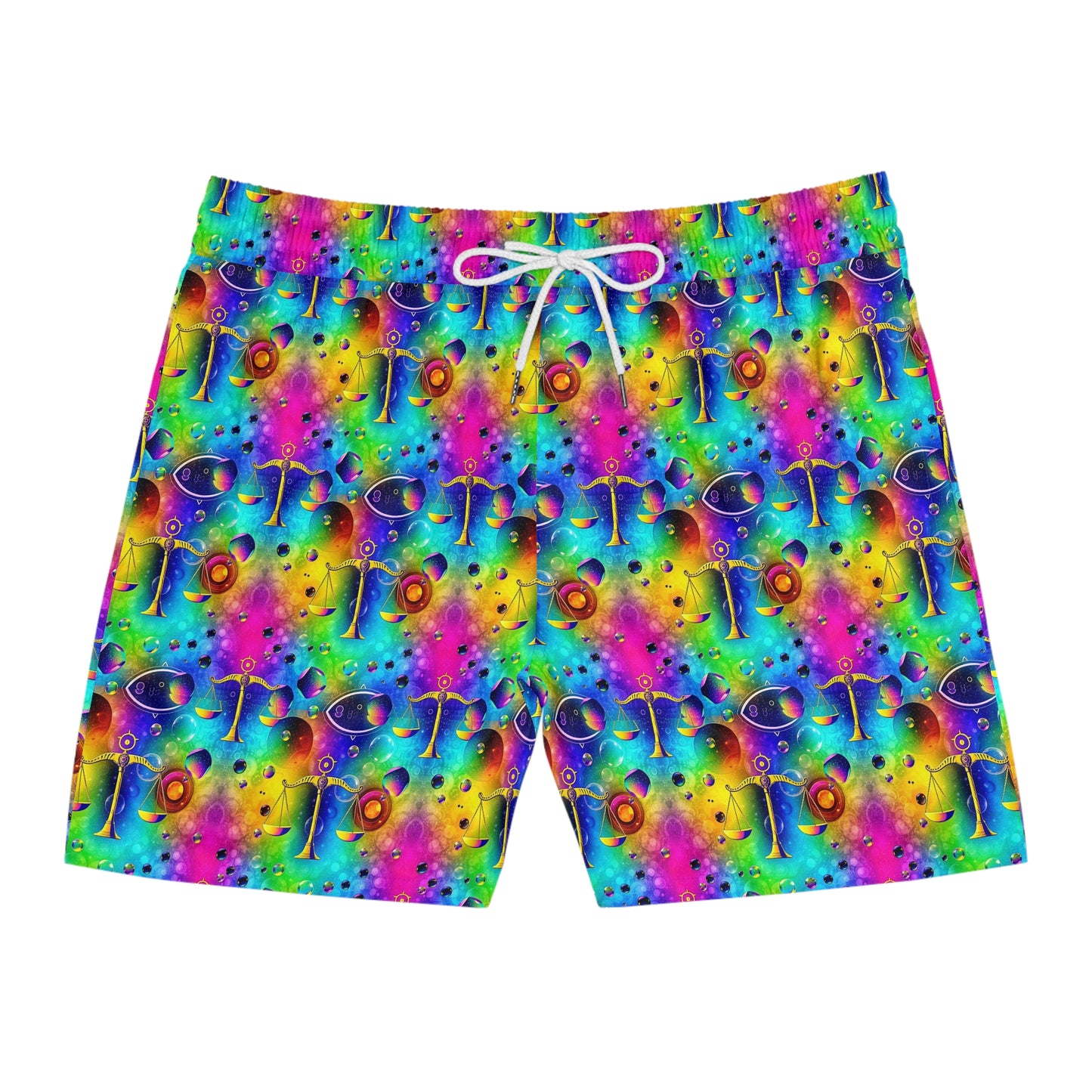 Men's Mid-Length Swim Shorts, (AOP), Libra, Zodiac v4, Bubble Pattern