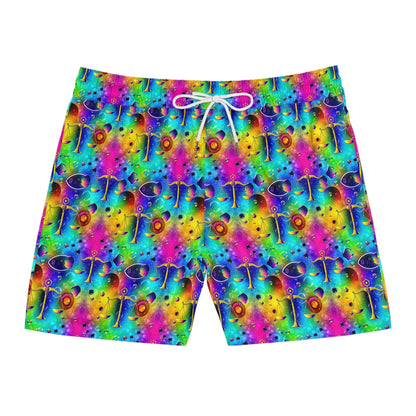 Men's Mid-Length Swim Shorts, (AOP), Libra, Zodiac v4, Bubble Pattern
