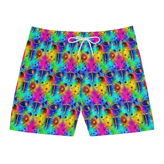 Men's Mid-Length Swim Shorts, (AOP), Libra, Zodiac v4, Bubble Pattern