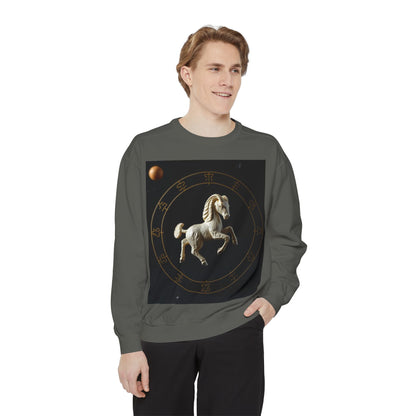 Garment-Dyed Sweatshirt, Unisex, Space Animal Design, Capricorn