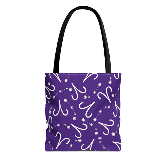 Tote Bag, Aries Zodiac Sign, AOP, (Purple, White)