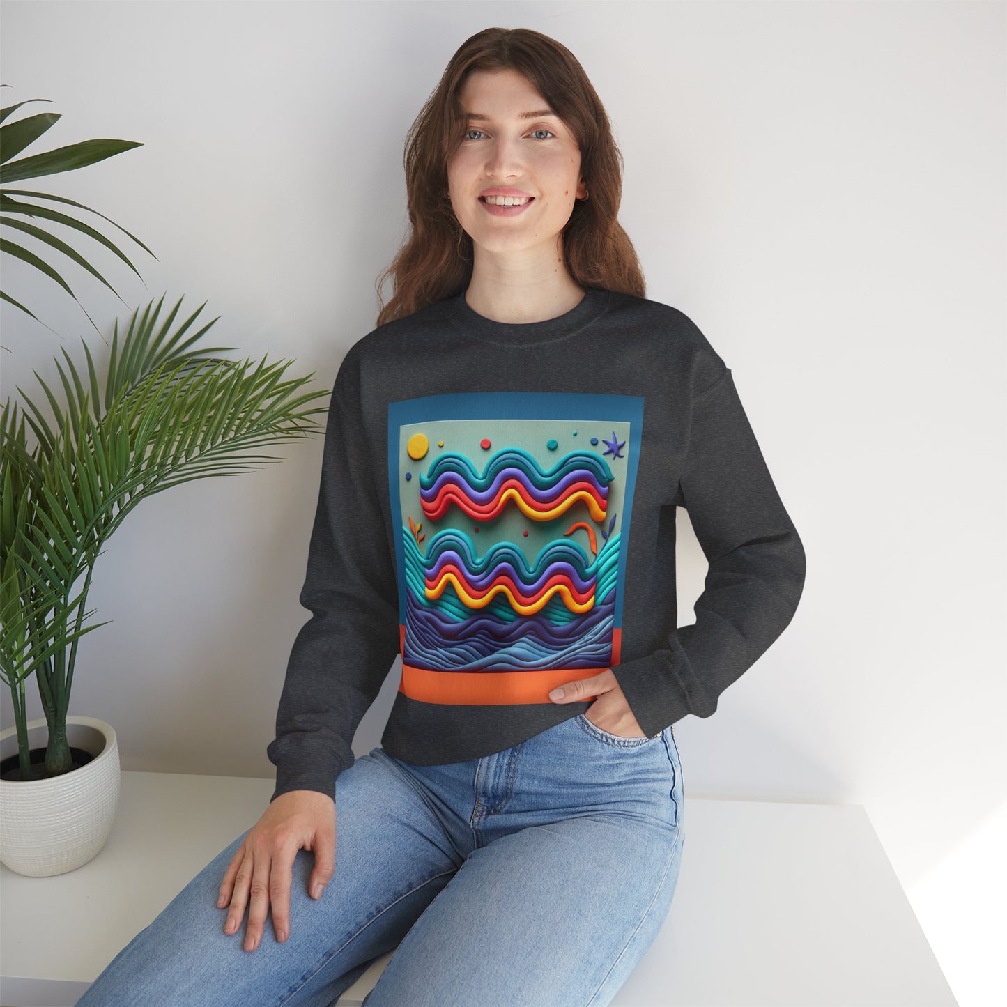 Unisex Heavy Blend™ Crewneck Sweatshirt, Water Painting, Aquarius Zodiac Design