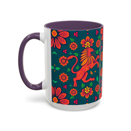 Accent Coffee Mug, Leo, Zodiac v1, Flower Pattern, (11, 15oz)