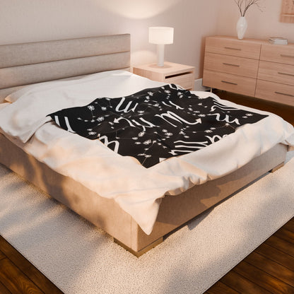 Velveteen Plush Blanket, Scorpio Zodiac Sign, Constellation & Symbol, Black, 100% polyester