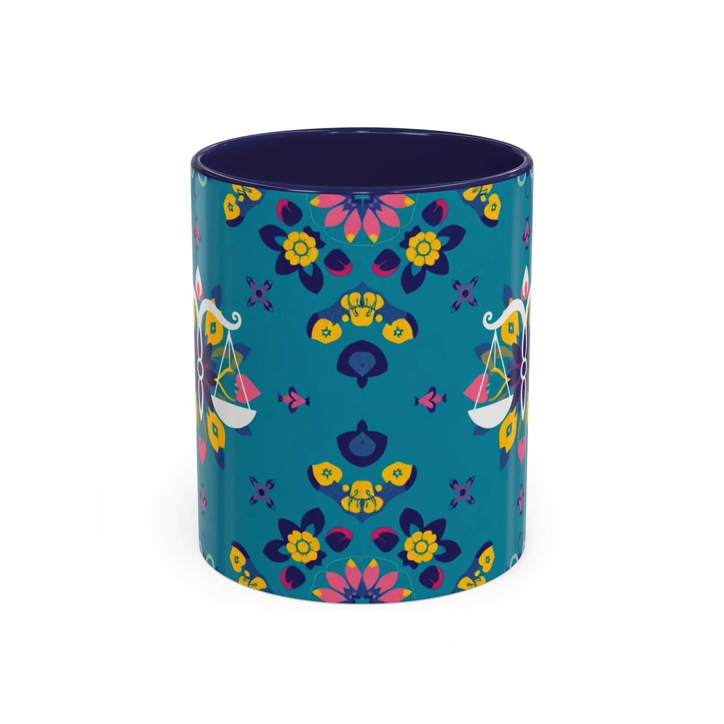 Accent Coffee Mug, Libra, Zodiac v2, Flower Pattern, (11, 15oz)