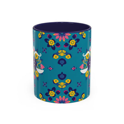 Accent Coffee Mug, Libra, Zodiac v2, Flower Pattern, (11, 15oz)