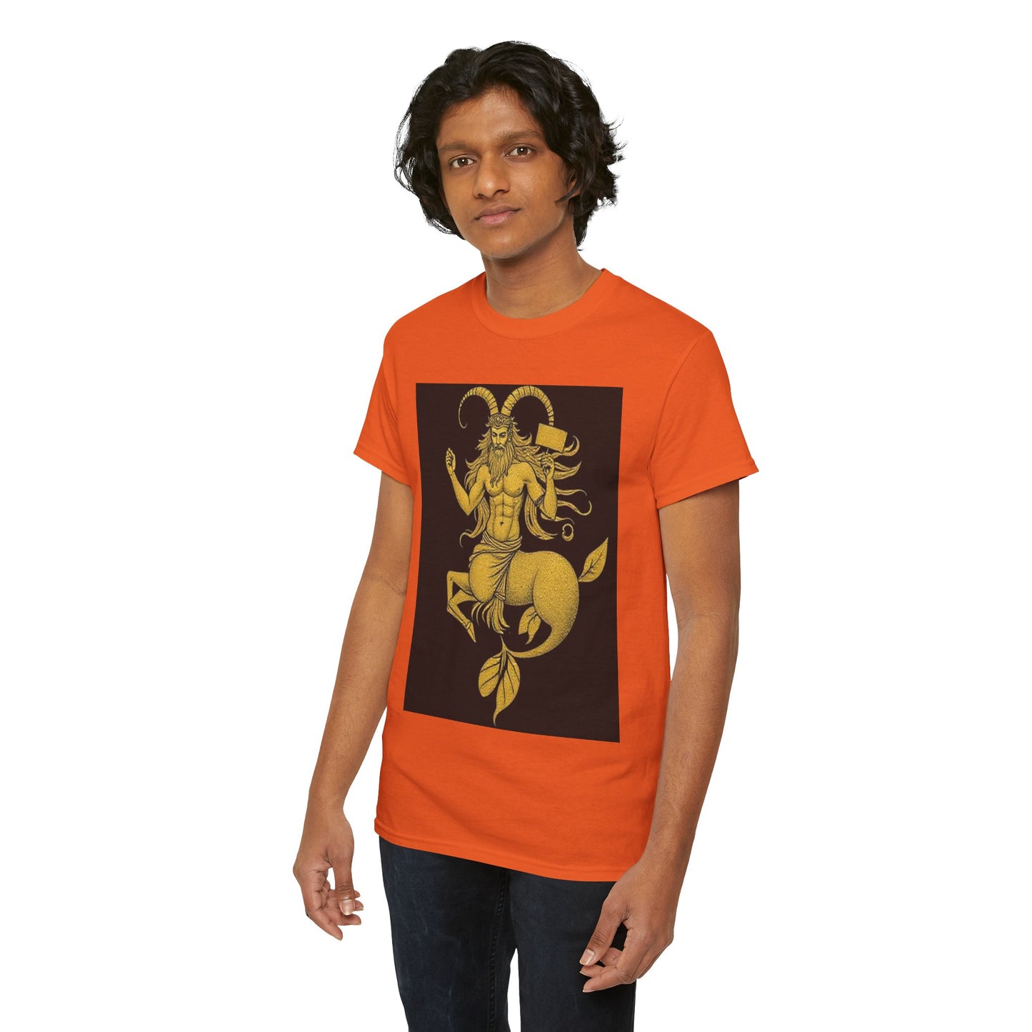 Unisex Heavy Cotton T-Shirt, Capricorn God, Zodiac Design