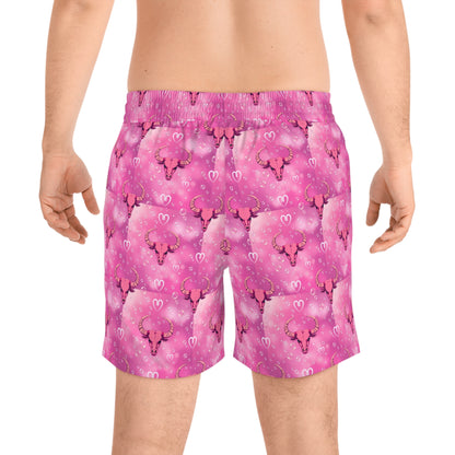 Men's Mid-Length Swim Shorts, (AOP), Taurus, Zodiac, Bubble Pattern