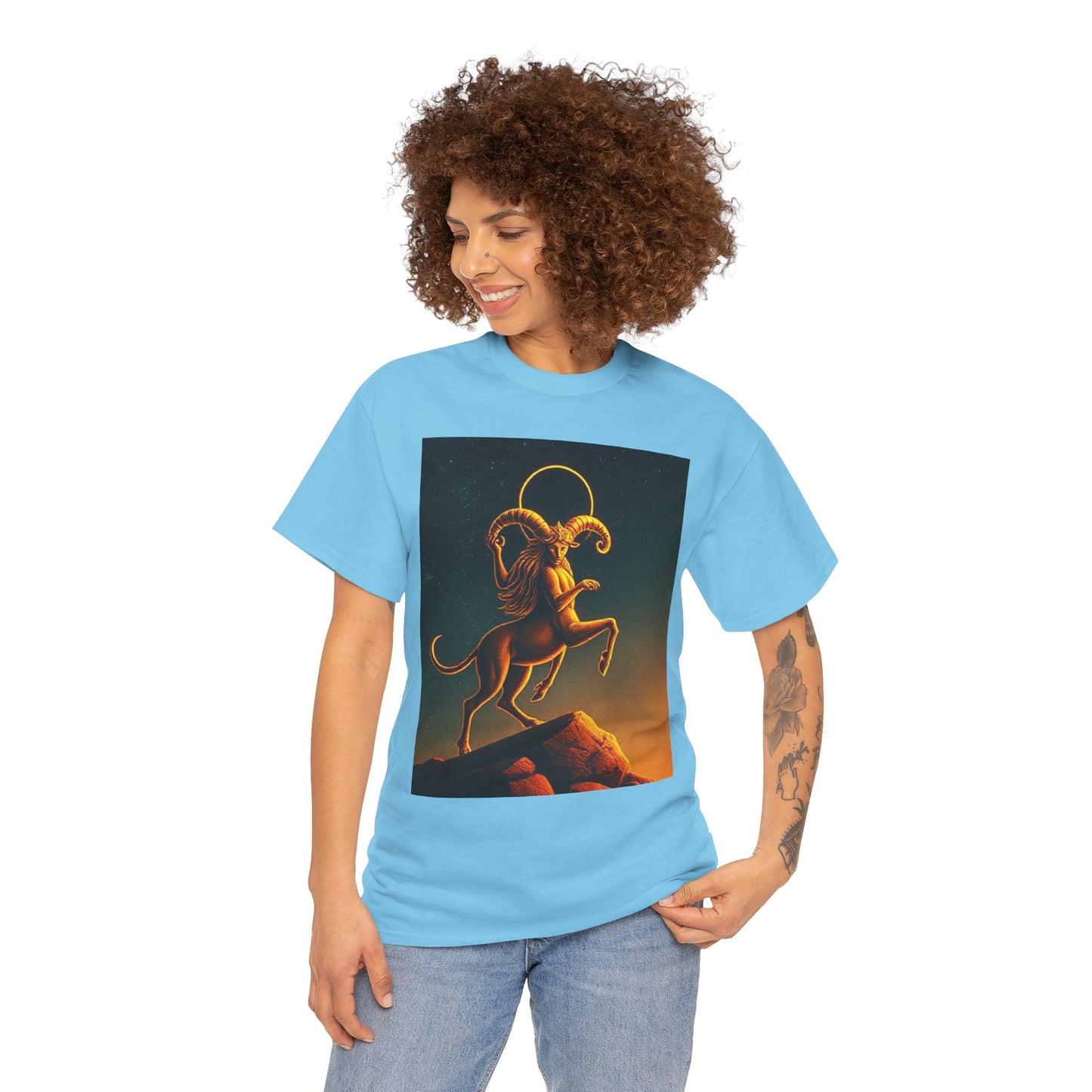 Unisex Heavy Cotton T-Shirt, Mountain Top 1v, Aries Zodiac Design