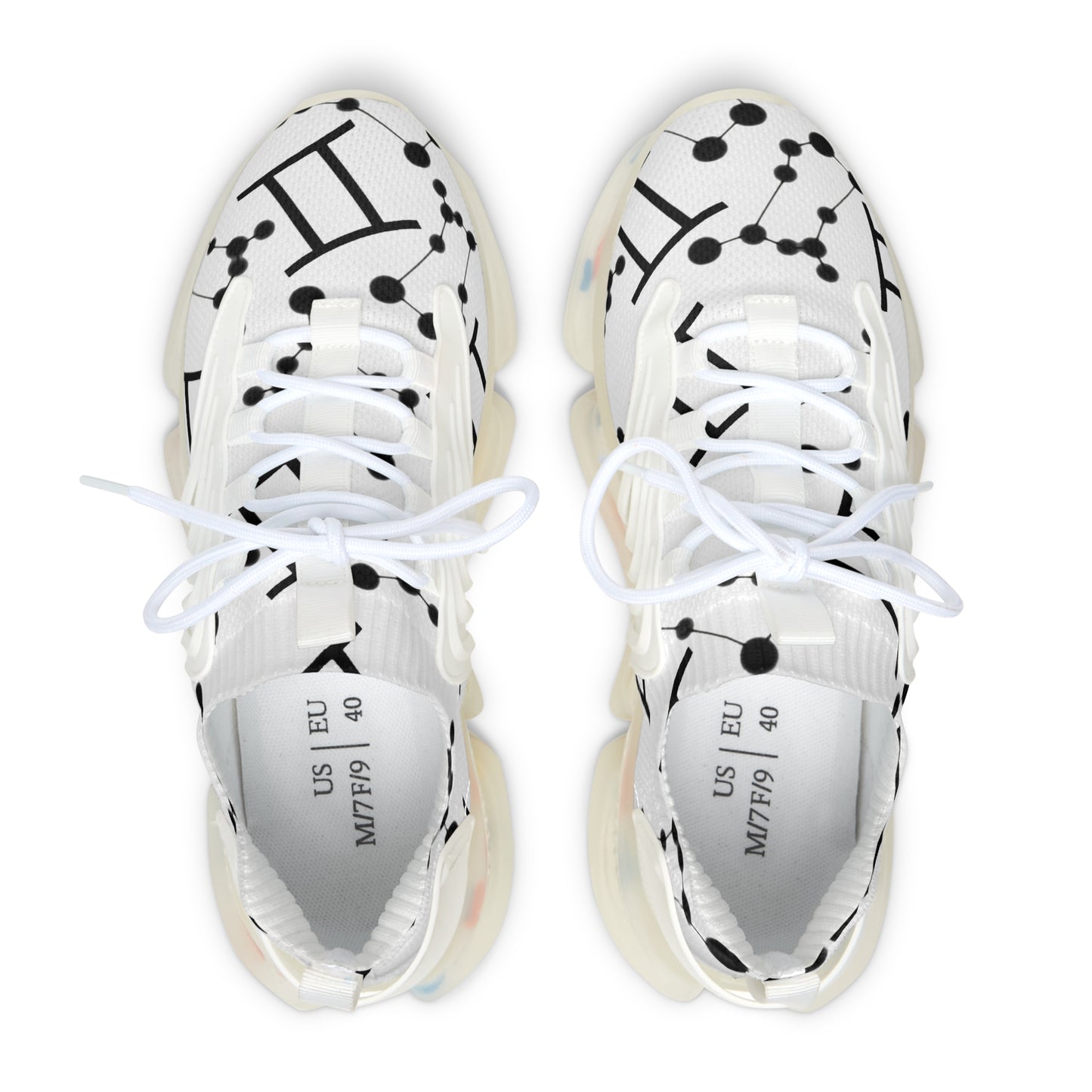 Women's Mesh Sneakers, Constellation & Symbol, Gemini Zodiac Sign, AOP