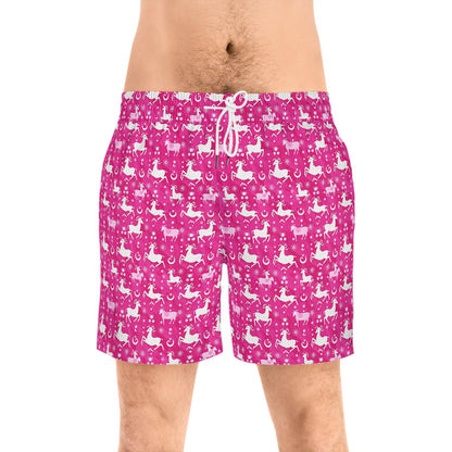 Men's Mid-Length Swim Shorts, (AOP), Capricorn, Zodiac v2, Bubble Pattern