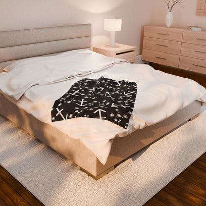 Velveteen Plush Blanket, Sagittarius Zodiac Sign, Constellation & Symbol, Black, 100% polyester