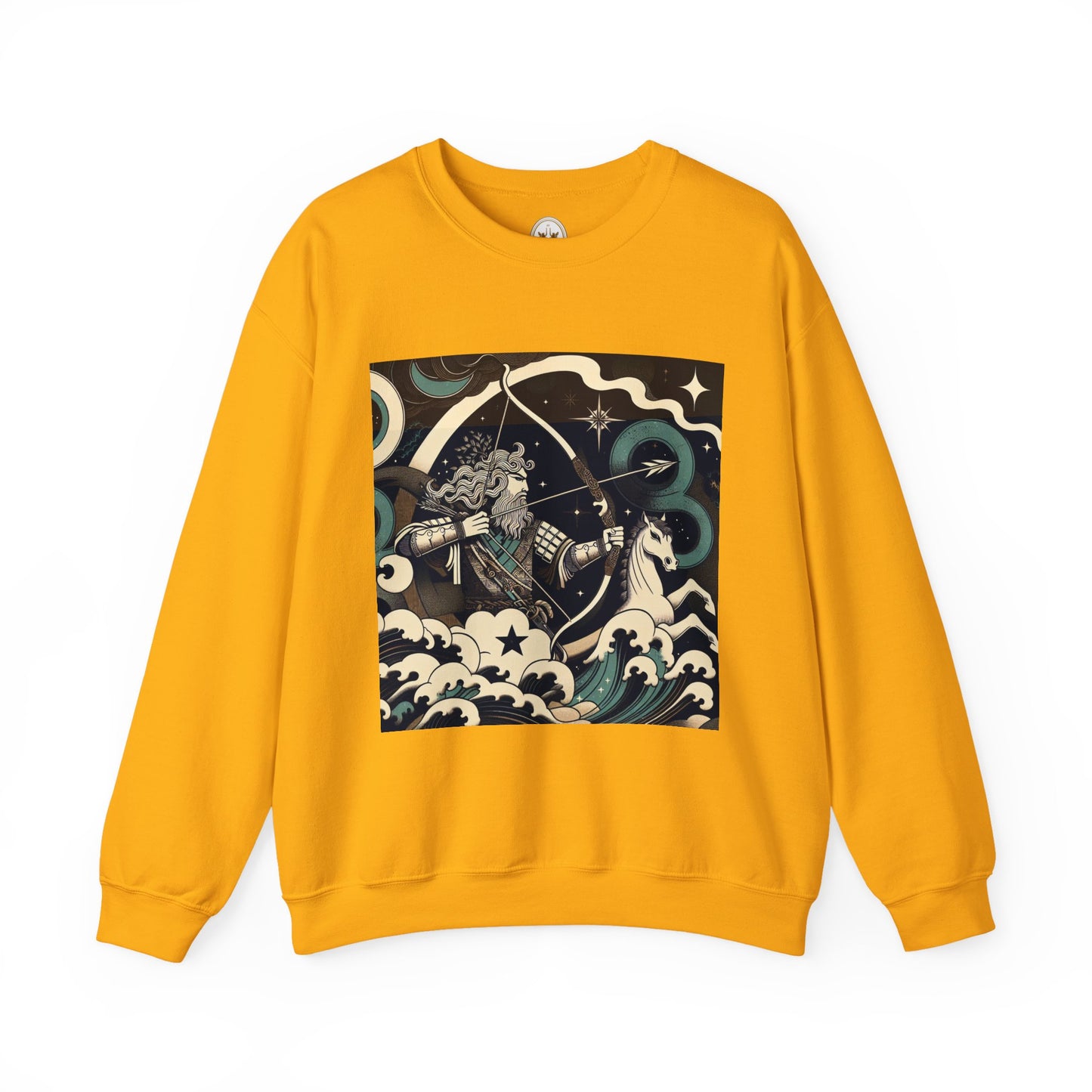 Unisex Heavy Blend™ Crewneck Sweatshirt, Man With Arrow Sagittarius Zodiac Design