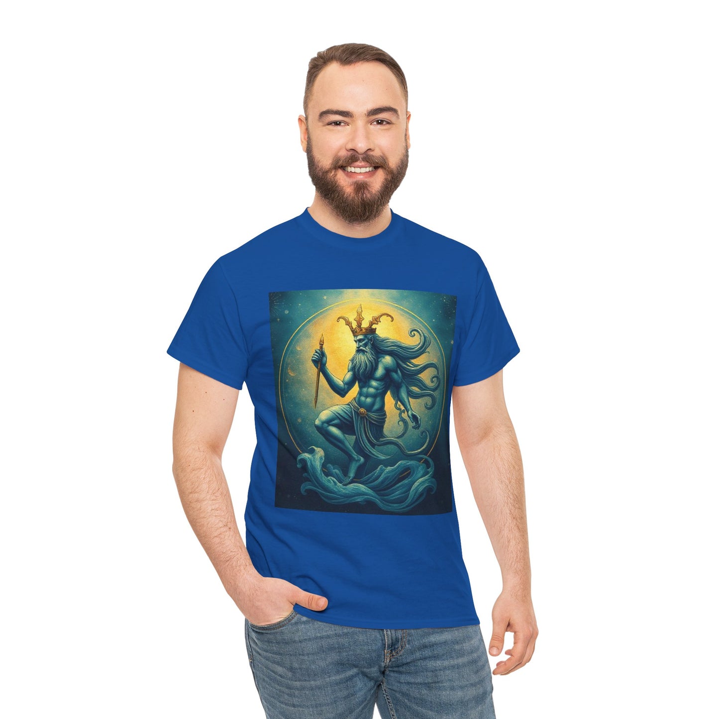 Unisex Heavy Cotton T-Shirt, Aquarius God 1, Zodiac Design