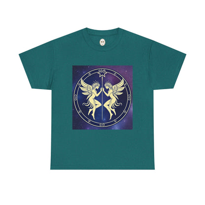 Unisex Heavy Cotton T-Shirt, Space Angel Twins v1, Gemini Zodiac Design