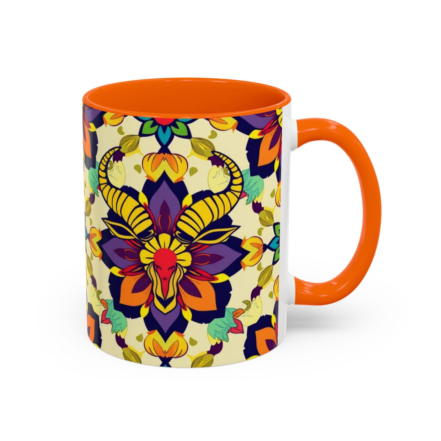 Accent Coffee Mug, Taurus, Zodiac v3. Flower Pattern, (11, 15oz)
