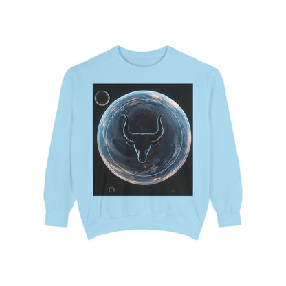 Garment-Dyed Sweatshirt, Unisex, Space Animal Design, Taurus