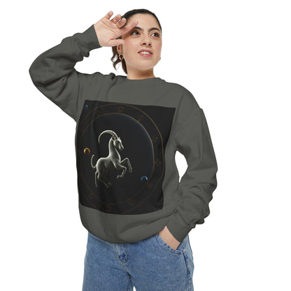 Garment-Dyed Sweatshirt, Unisex, Space Animal Design v1, Capricorn