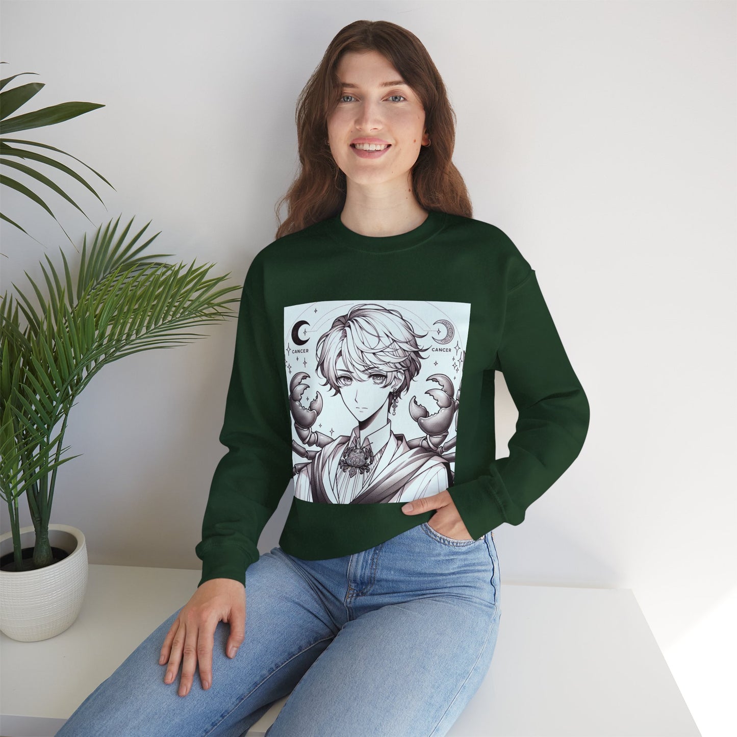 Unisex Heavy Blend™ Crewneck Sweatshirt,Two Moon, Cancer Zodiac Design