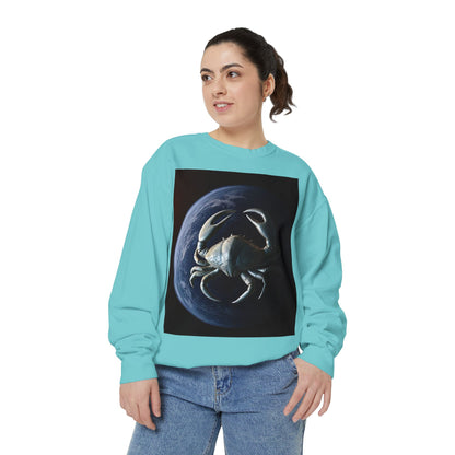 Garment-Dyed Sweatshirt, Unisex, Space Animal Design, Cancer