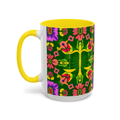 Accent Coffee Mug, Libra, Zodiac, Flower Pattern, (11, 15oz)