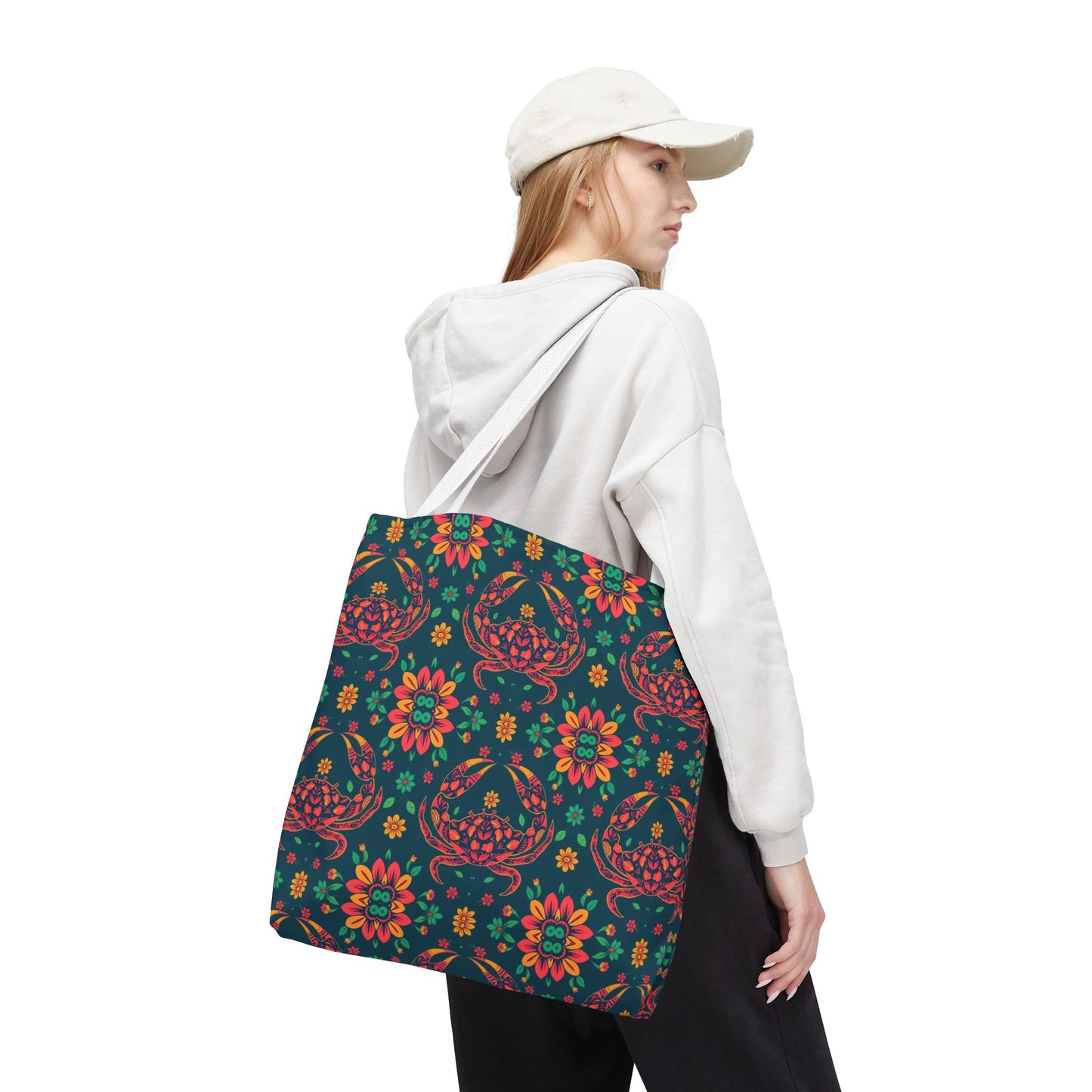 Tote Bag (AOP), Cancer, Zodiac v2, Flower Pattern