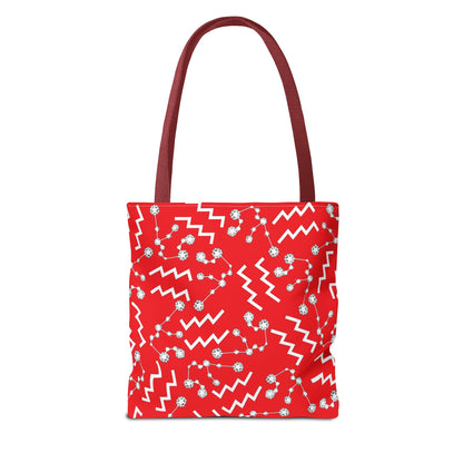 Tote Bag, Aquarius Zodiac Sign, AOP, (Red, White)