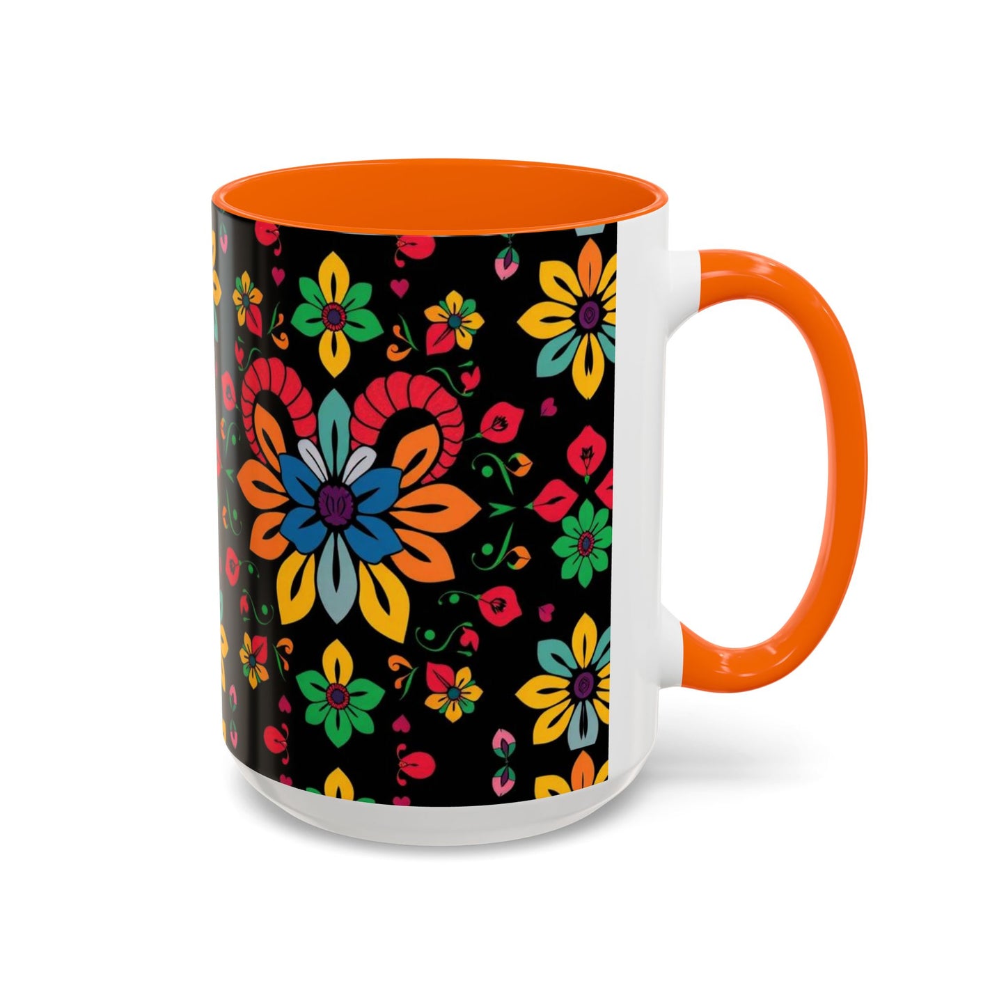Accent Coffee Mug, Aries, Zodiac v3, Flower Pattern, (11, 15oz)