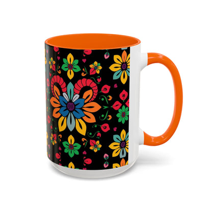 Accent Coffee Mug, Aries, Zodiac v3, Flower Pattern, (11, 15oz)